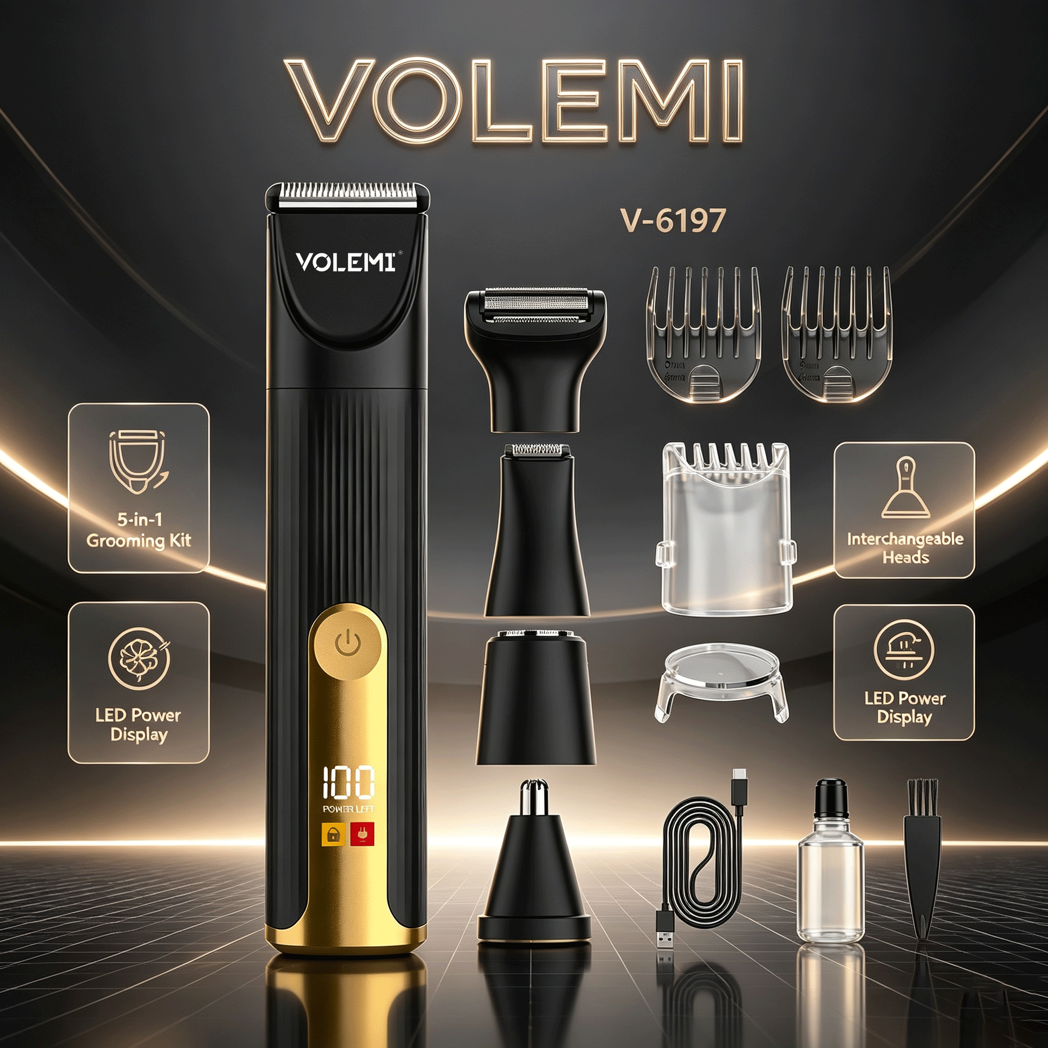 VOLEMI Pro Hair Clipper Metal Body Type-C Rechargeable V-6197