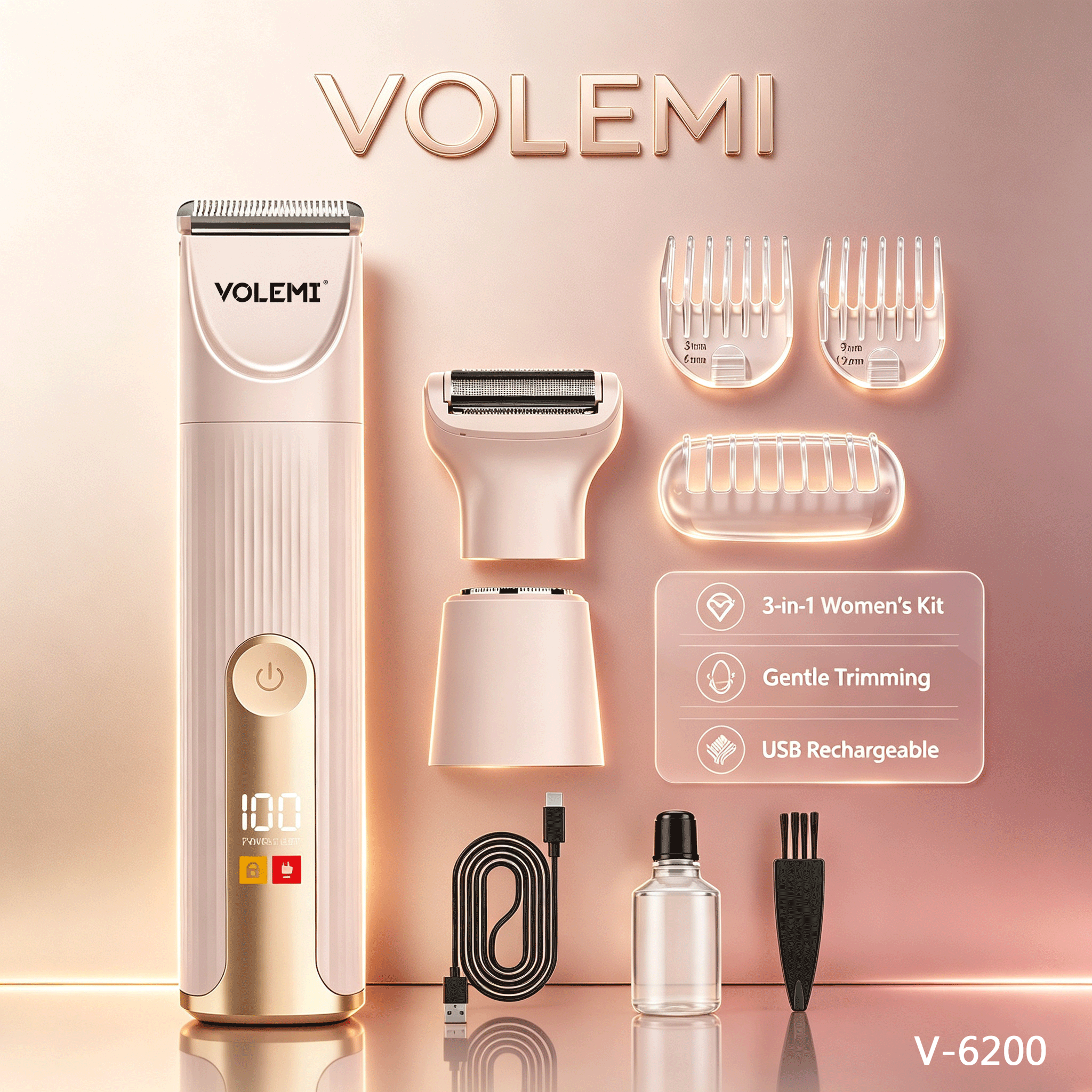 VOLEMI Cordless Hair Clipper Type-C Rechargeable Washable V-6200