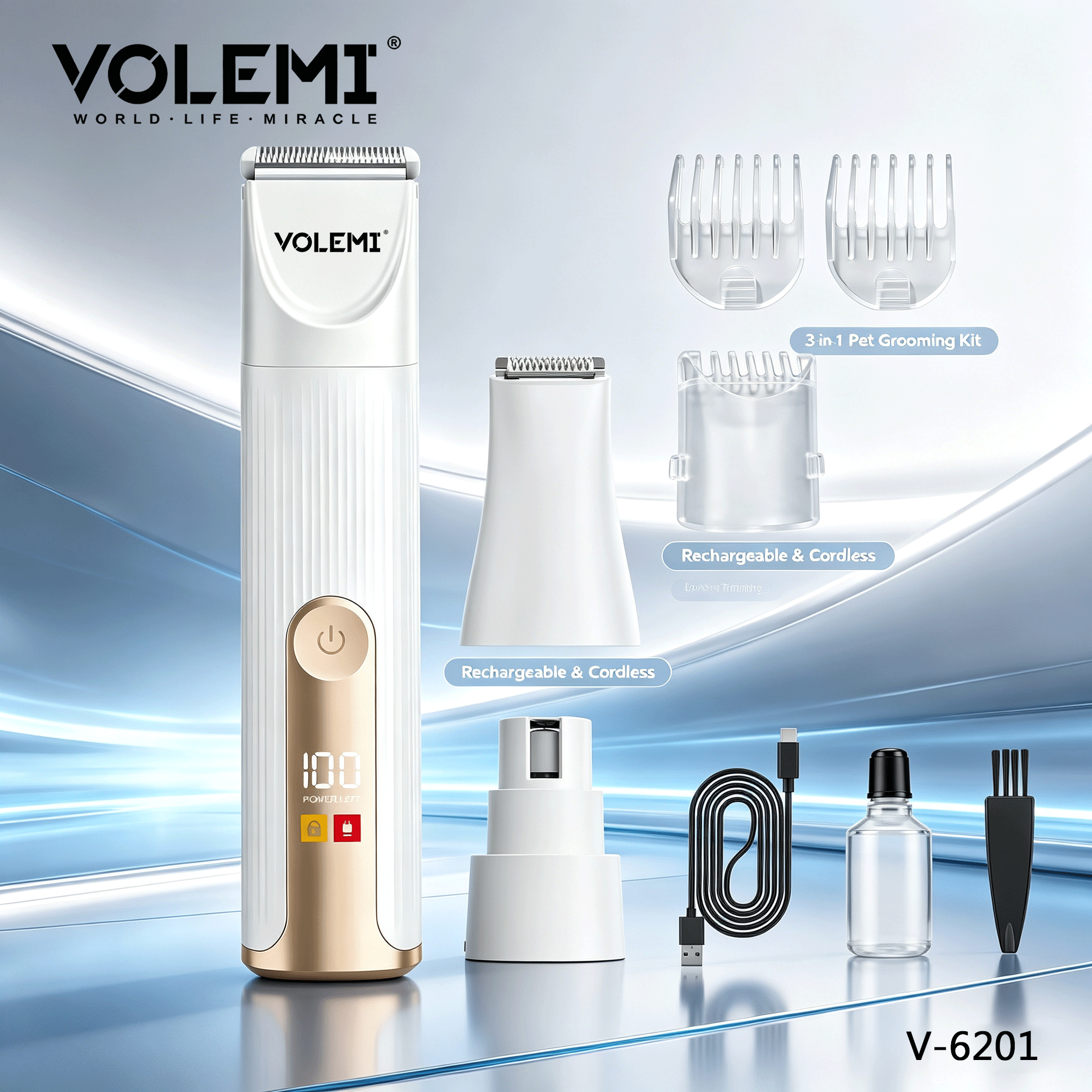 VOLEMI Professional Hair Clipper Type-C Rechargeable Quiet V-6201