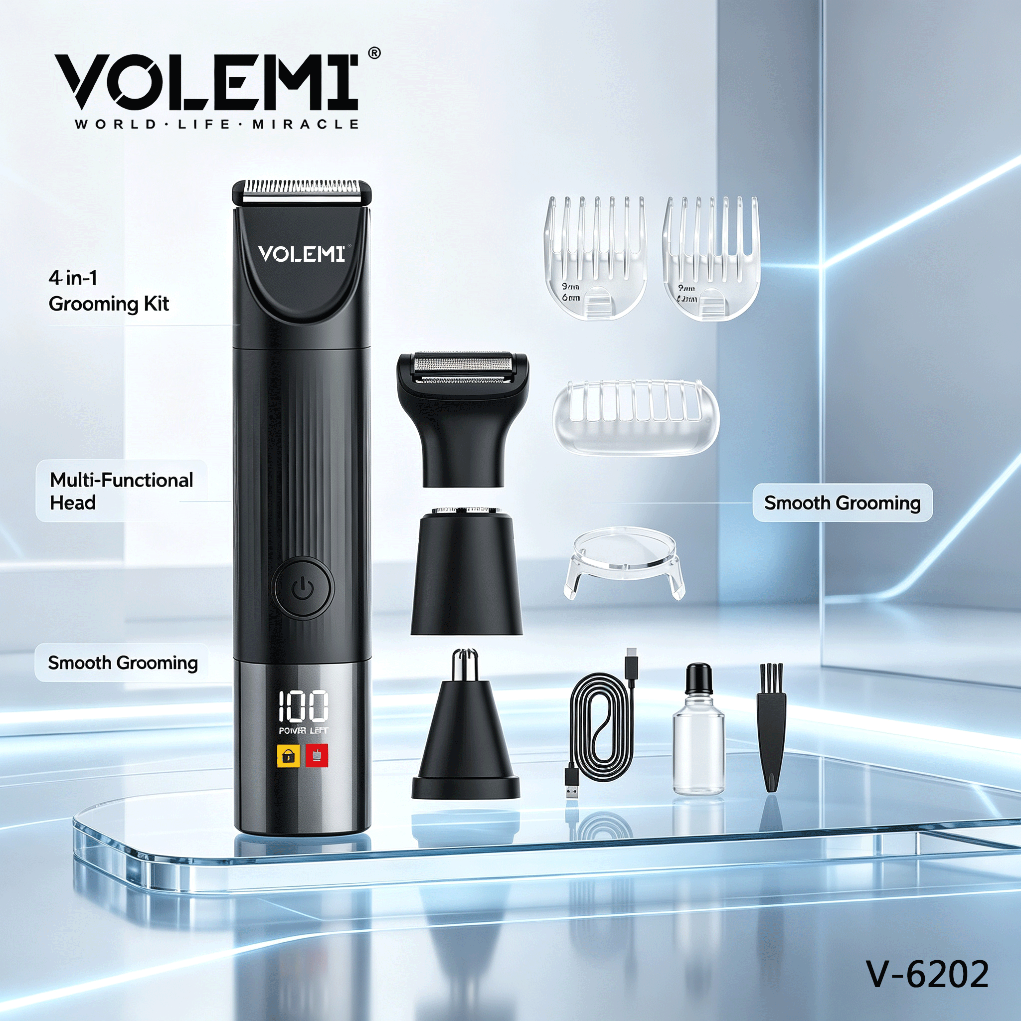 VOLEMI Professional Cordless Hair Clipper Type-C Rechargeable V-6202