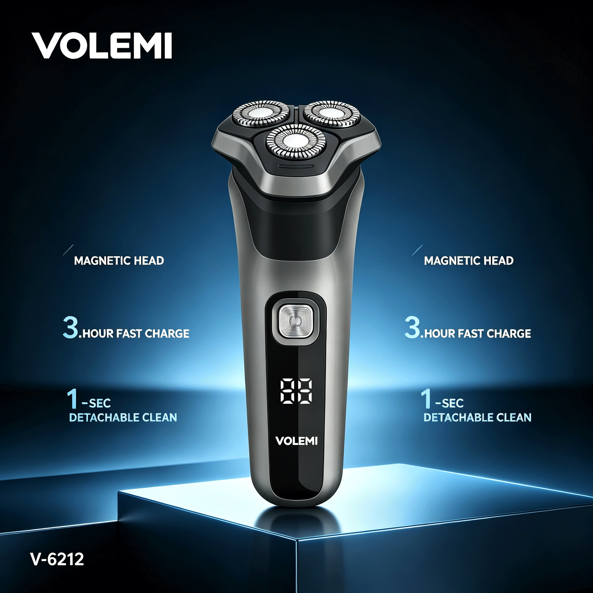 VOLEMI Men's Shaver Waterproof Washable Rotary Wet & Dry V-6212