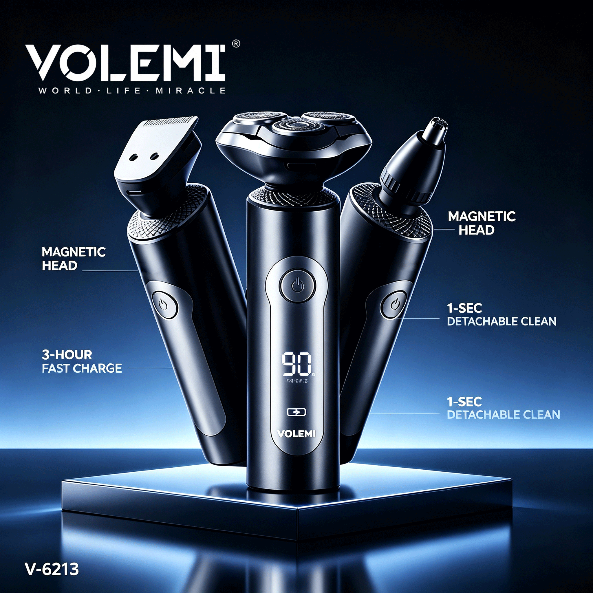 VOLEMI Men's Shaver Floating Foil Wet & Dry Rechargeable V-6213