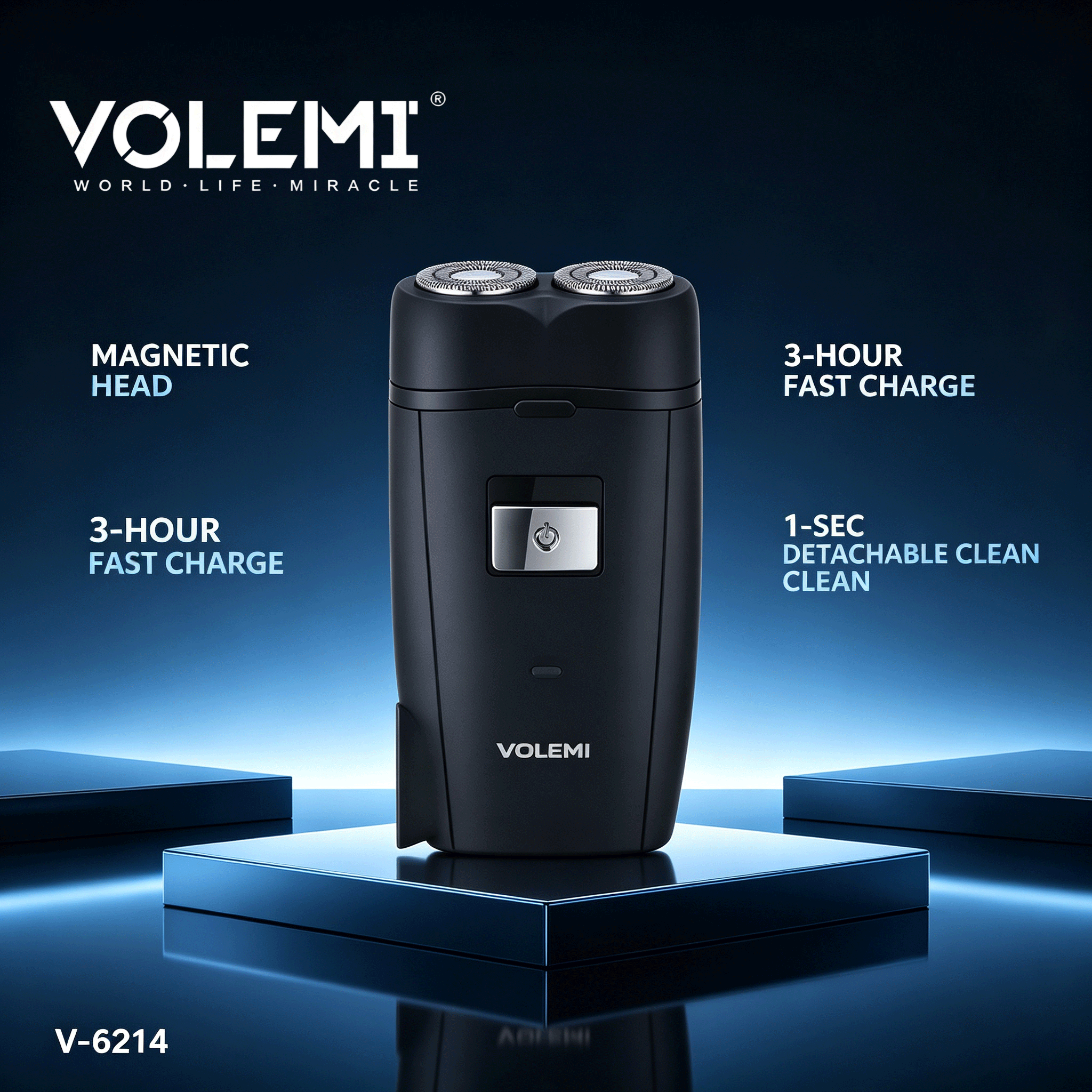 VOLEMI Men's Shaver Rotary Head Wet & Dry USB Rechargeable V-6214