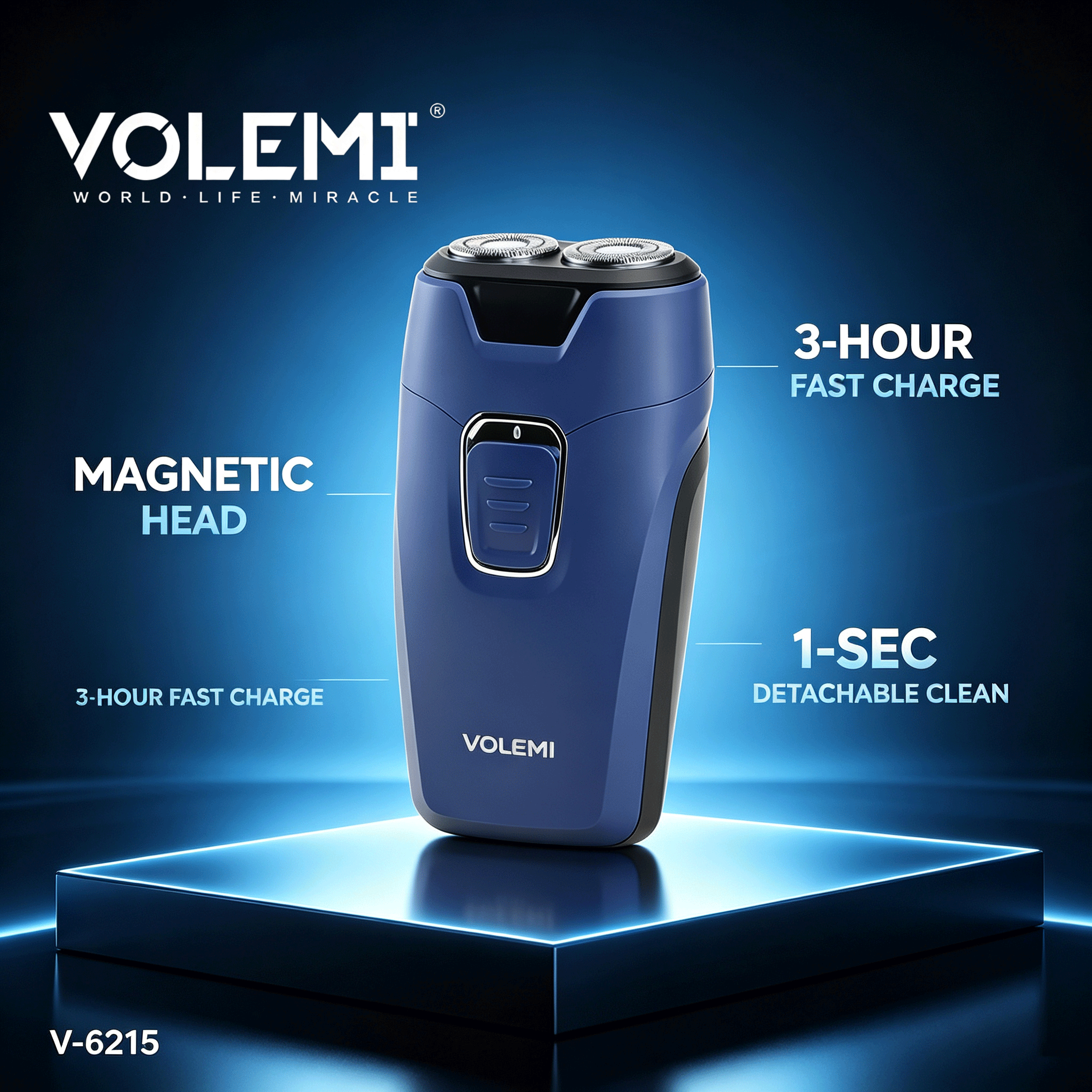 VOLEMI Men's Shaver Mini Rotary Wet & Dry USB Travel Razor V-6215