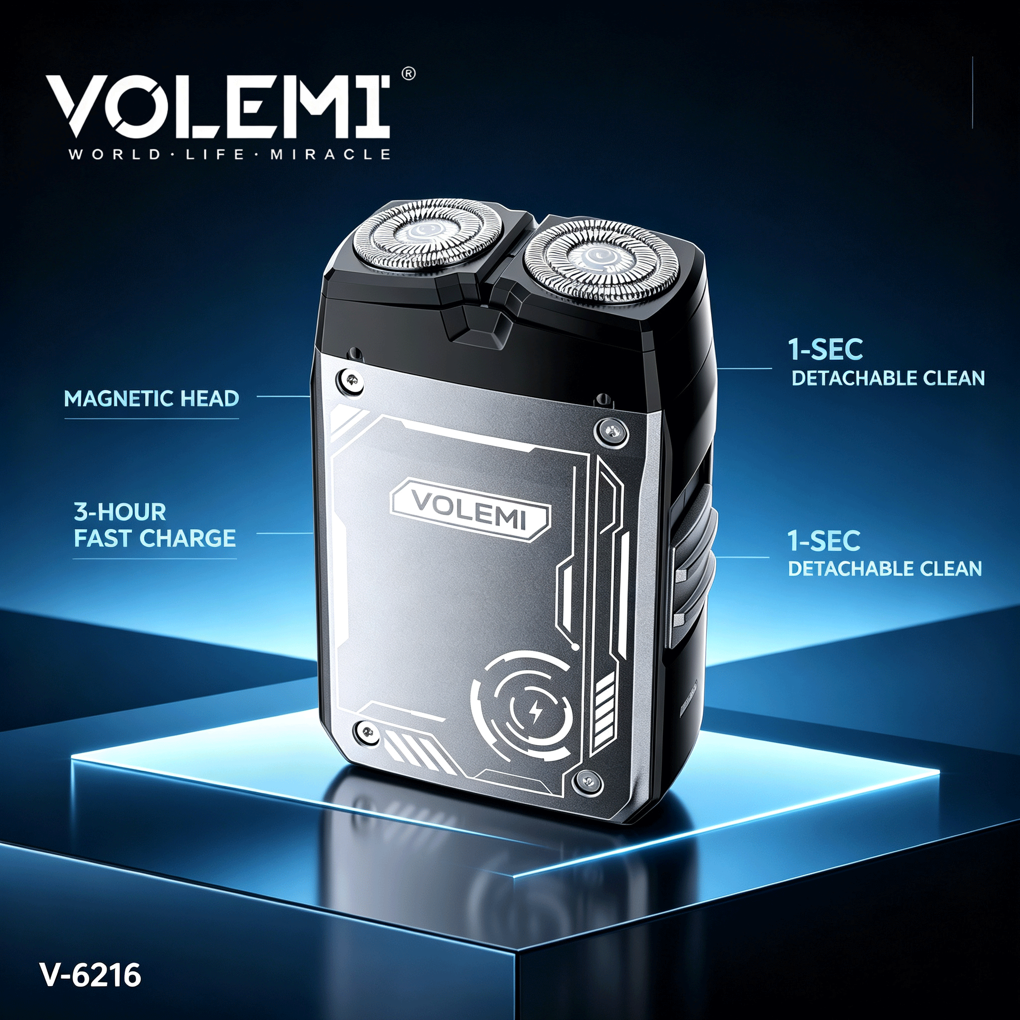 VOLEMI Men's Shaver Floating Foil Wet & Dry Long Battery V-6216
