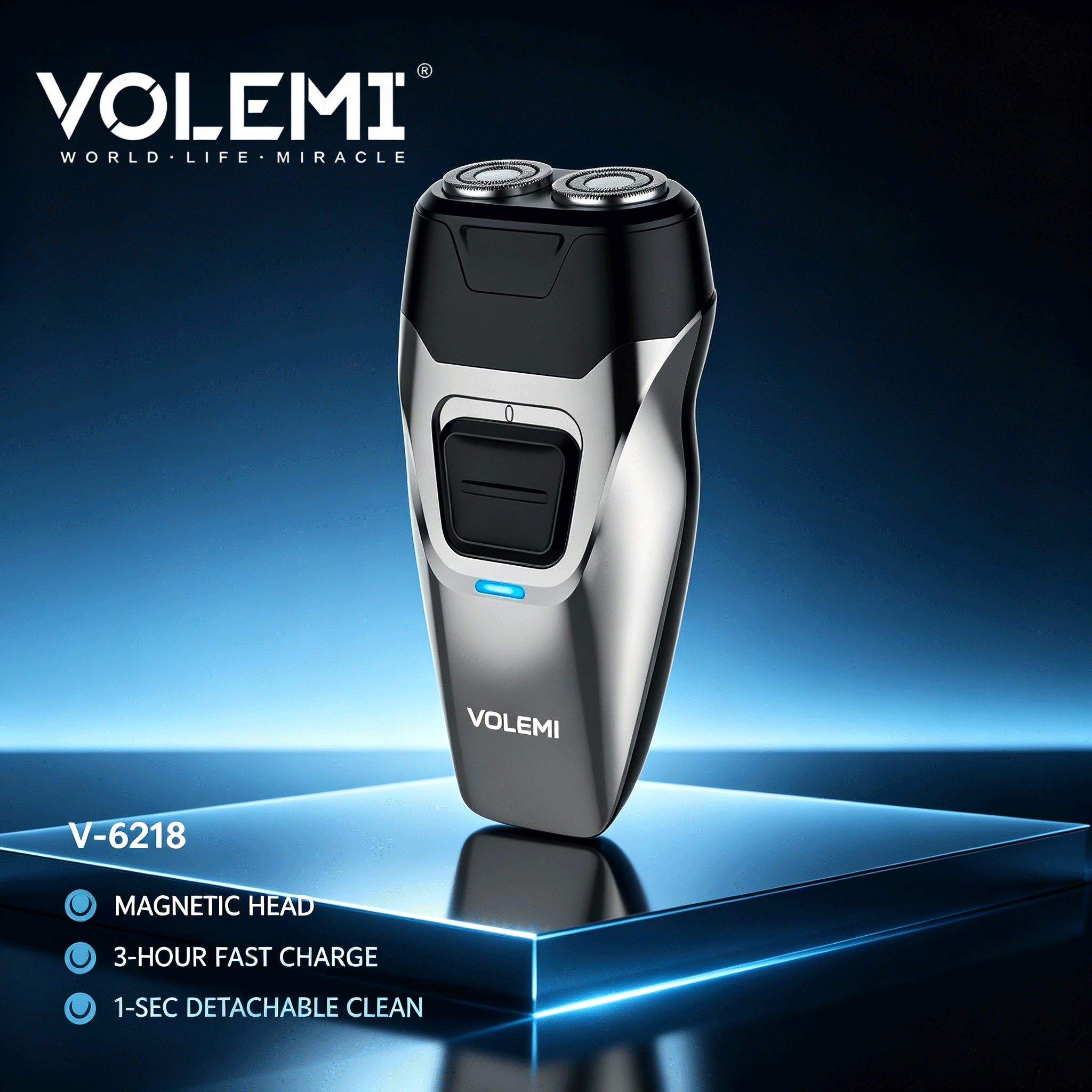 VOLEMI Men's Shaver Rotary Head Wet & Dry USB Rechargeable V-6218