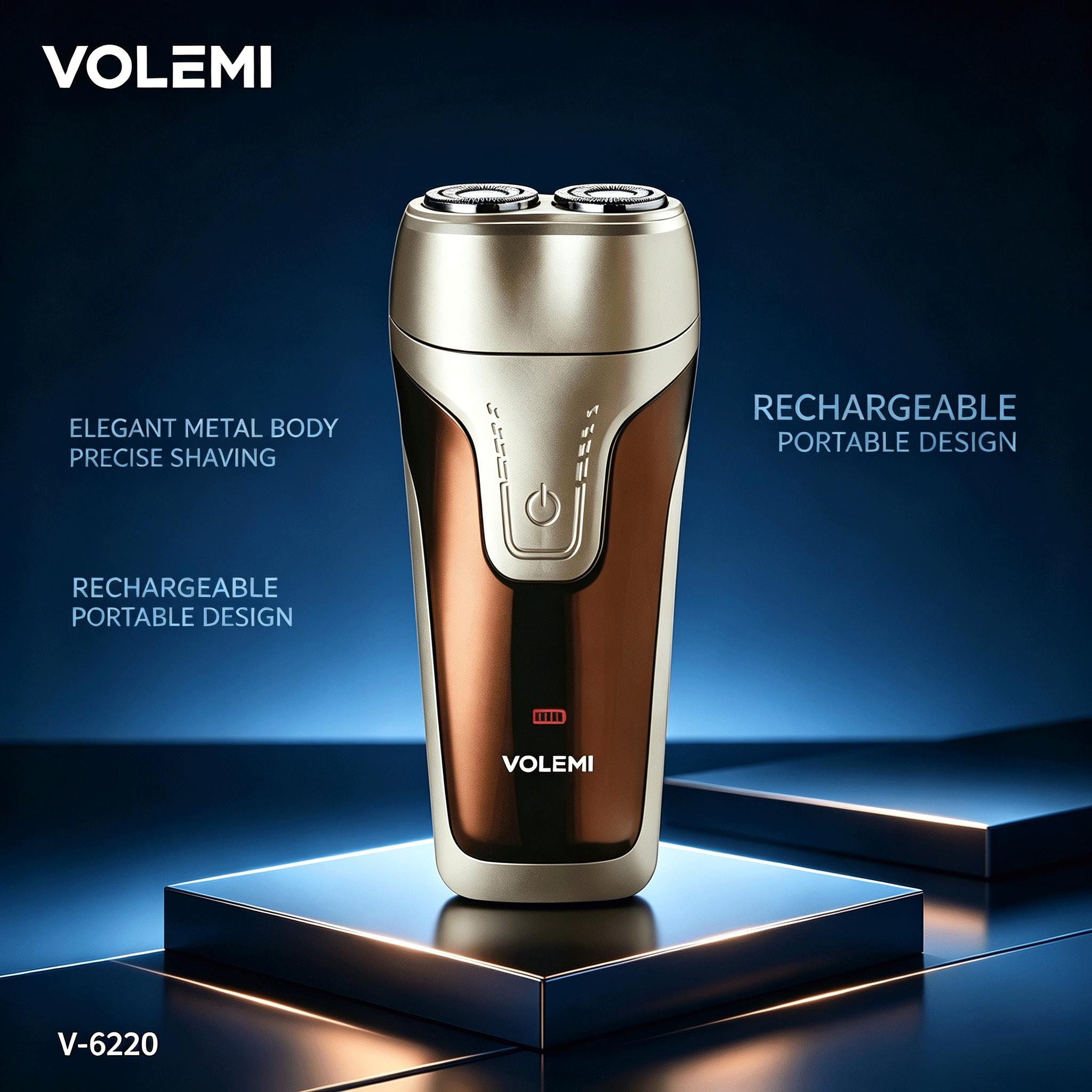 VOLEMI Men's Shaver Rotary Head Wet & Dry USB Rechargeable V-6220