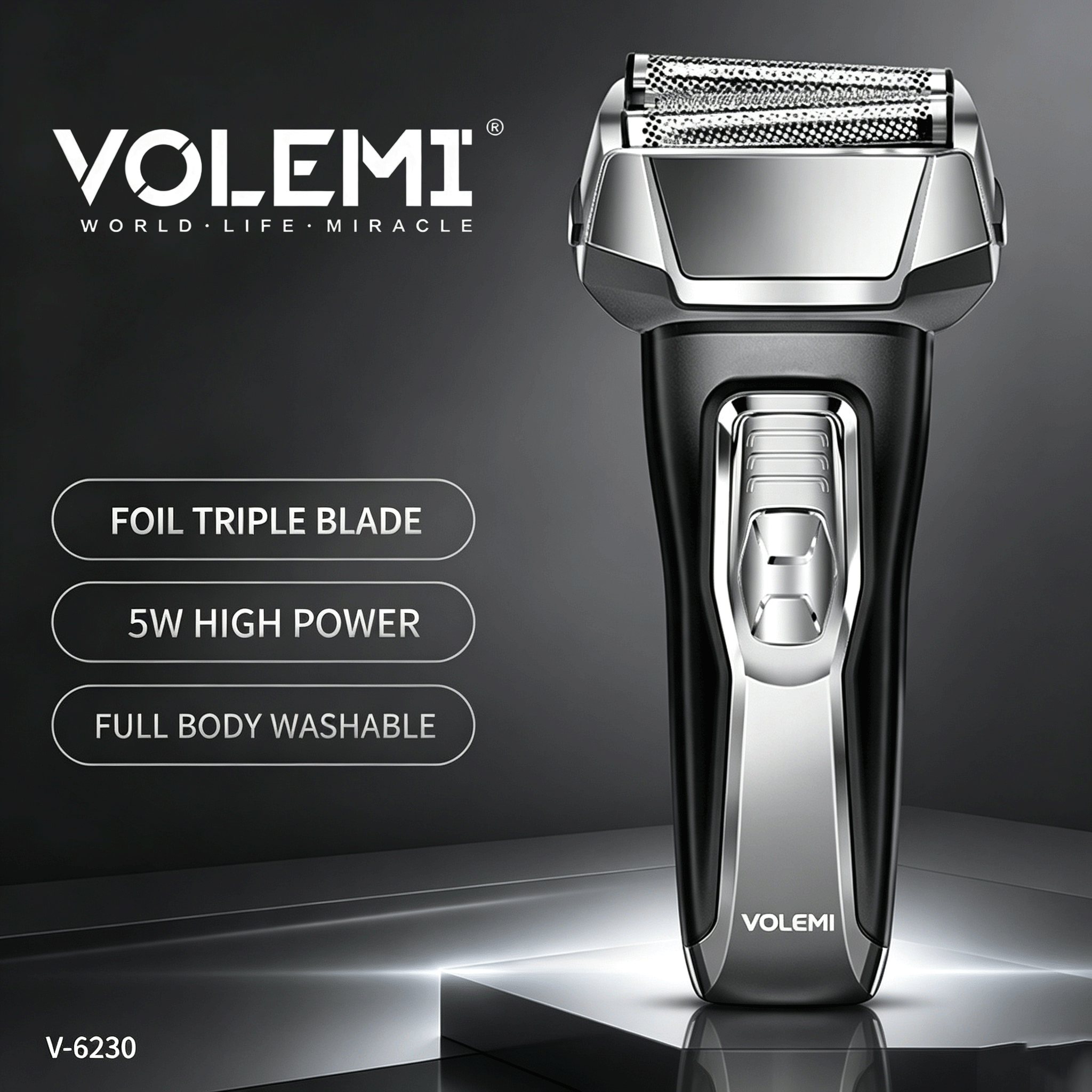 VOLEMI Men's Shaver Waterproof Rechargeable Wet & Dry V-6230