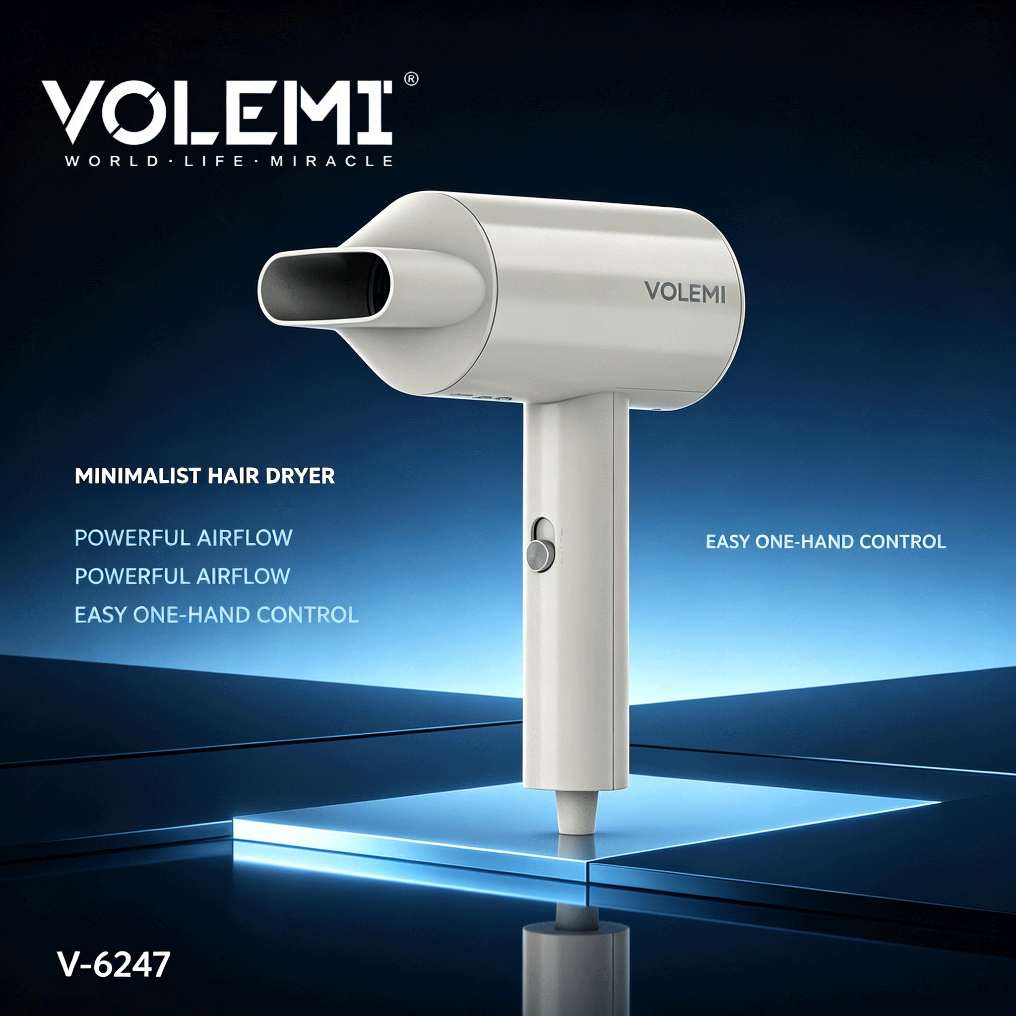 VOLEMI Hair Dryer Ionic Fast Dry Cool Shot Nozzle V-6247