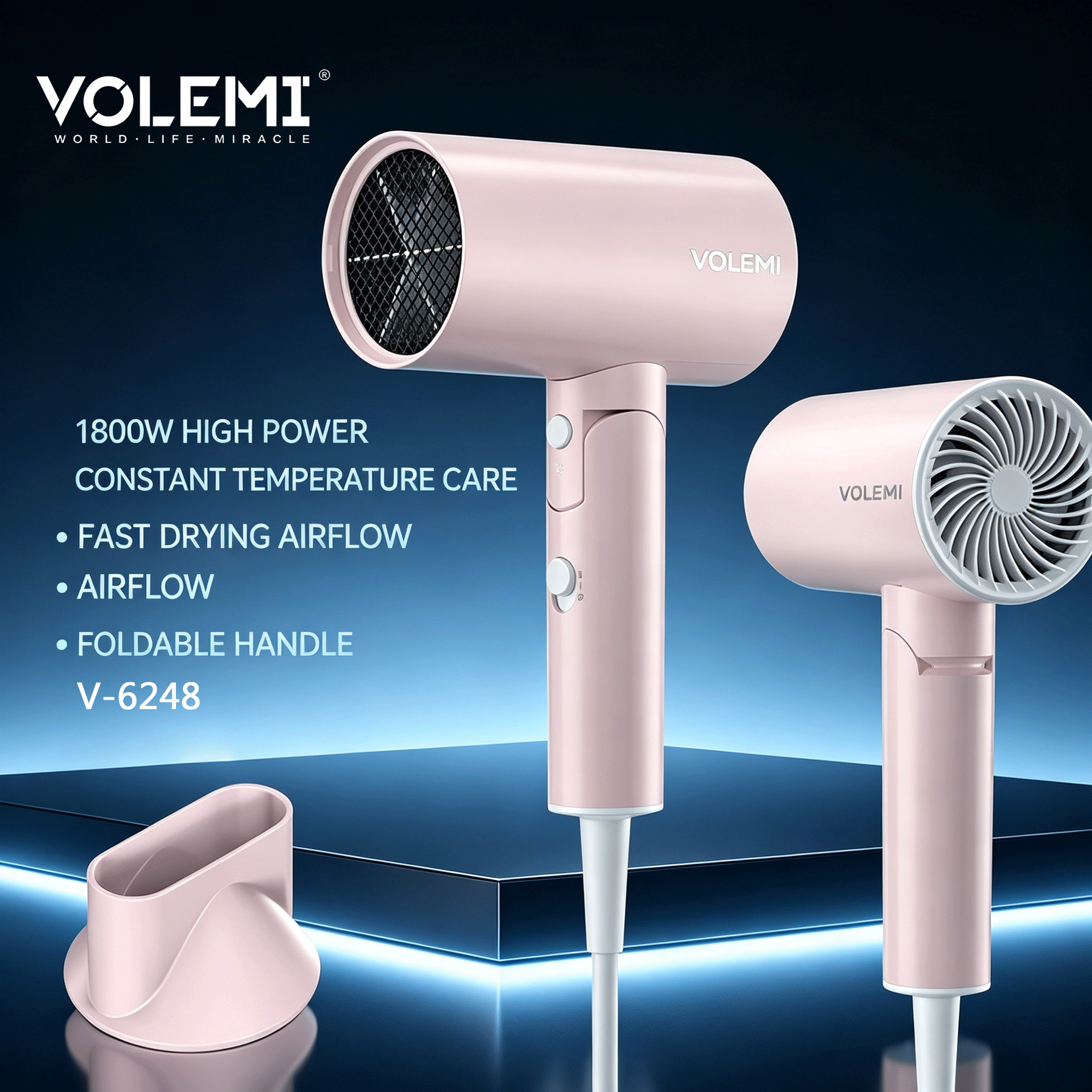 VOLEMI Hair Dryer Ionic Salon Styling Cool Shot V-6248