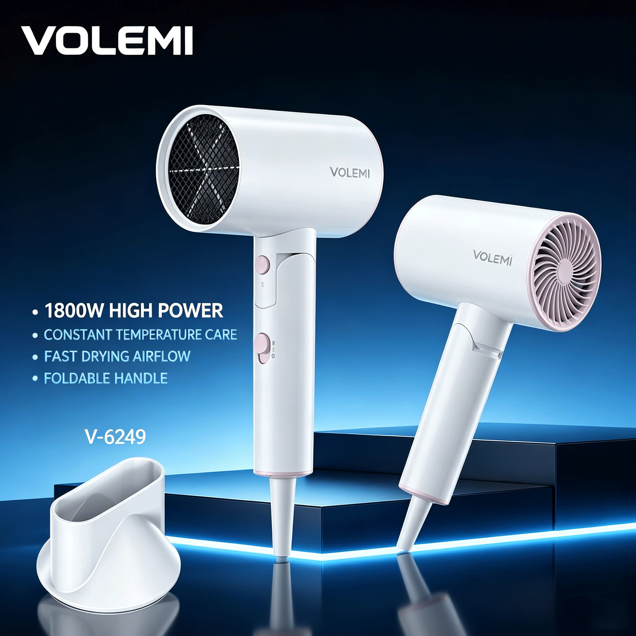 VOLEMI Hair Dryer 1800W Ionic Fast-Dry with Concentrator V-6249