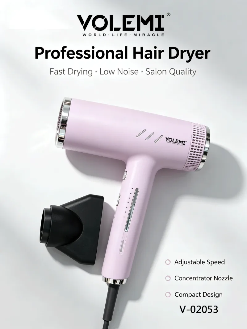 VOLEMI Professional Hair Dryer Pink Salon Edition V-02053