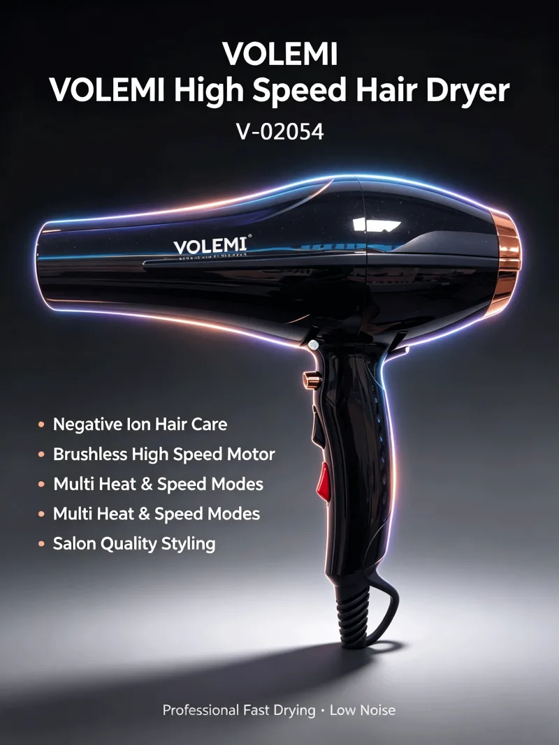 VOLEMI High Speed Brushless RGB Hair Dryer Black V-02054