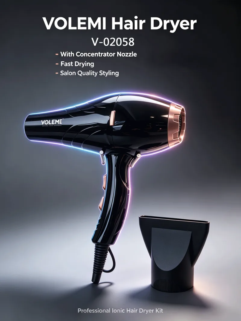 VOLEMI Negative Ion Hair Dryer Set Black Salon V-02058