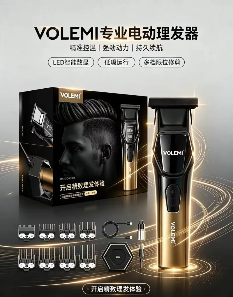 VOLEMI Cordless Hair Clipper Rechargeable Steel Blade V-1402