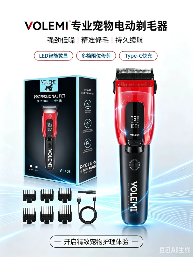 VOLEMI Rechargeable Hair Clipper Quiet Motor Steel Blade V-1403
