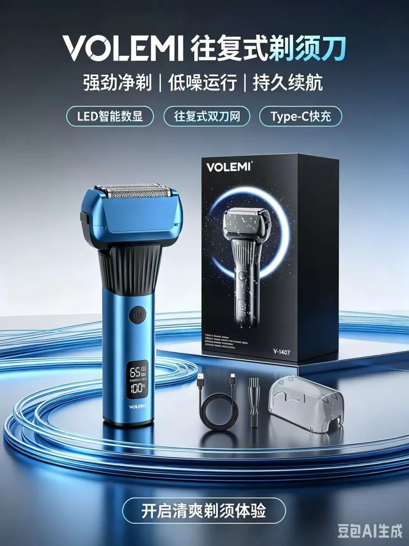 VOLEMI Rechargeable Hair Clipper Quiet Motor Steel Blade V-1407