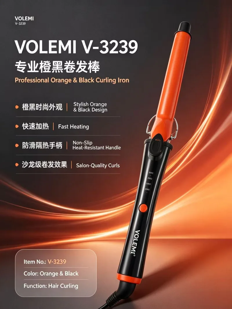 VOLEMI Ceramic Barrel Curling Iron Multi Heat V-3239