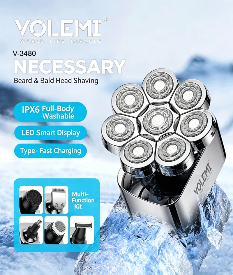 VOLEMI Cordless Hair Clipper Quiet Motor Steel Blade V-3480