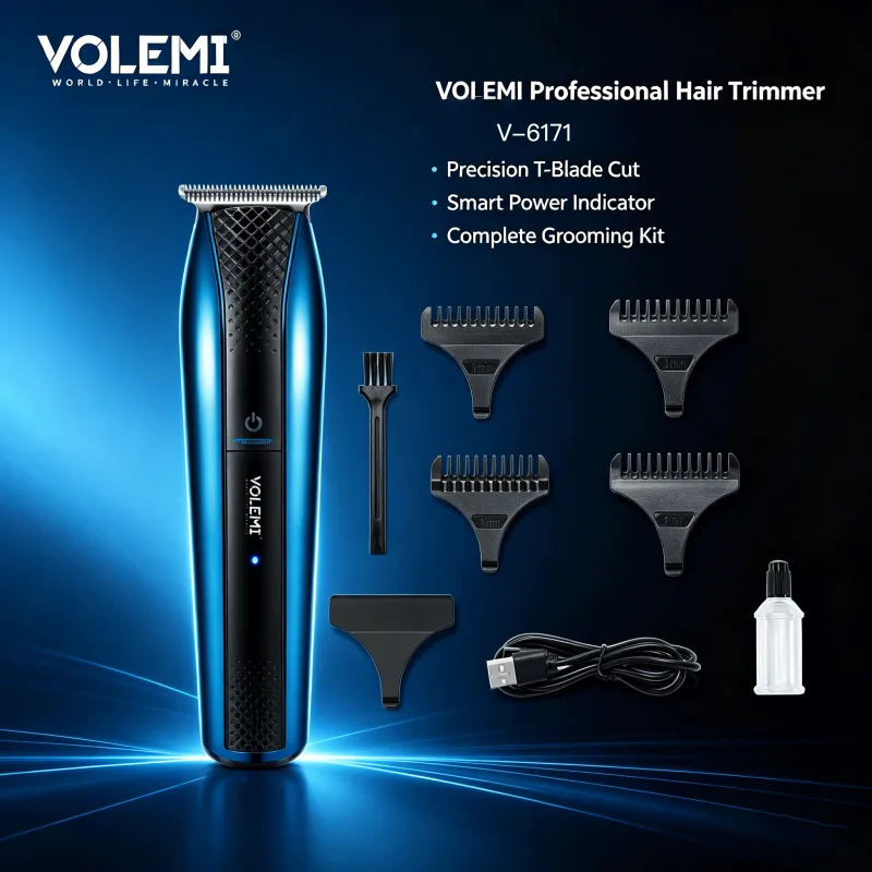VOLEMI Rechargeable Hair Clipper Quiet Motor Steel Blade V-6171