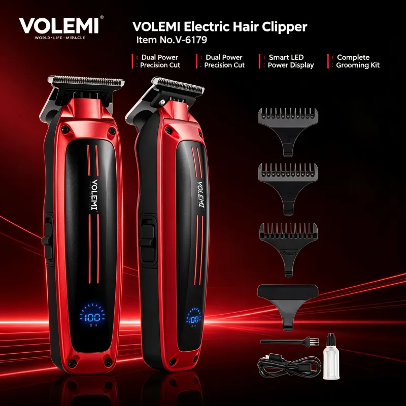 VOLEMI Hair Clipper Quiet Motor Steel Blade Type-C Rechargeable V-6179