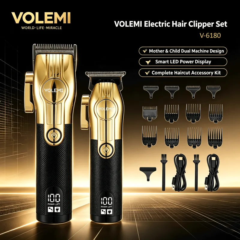 VOLEMI Pro Hair Clipper Kit Steel Blade Type-C Rechargeable V-6180