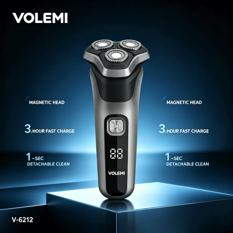 VOLEMI Men's Shaver Waterproof Washable Rotary Wet & Dry V-6212