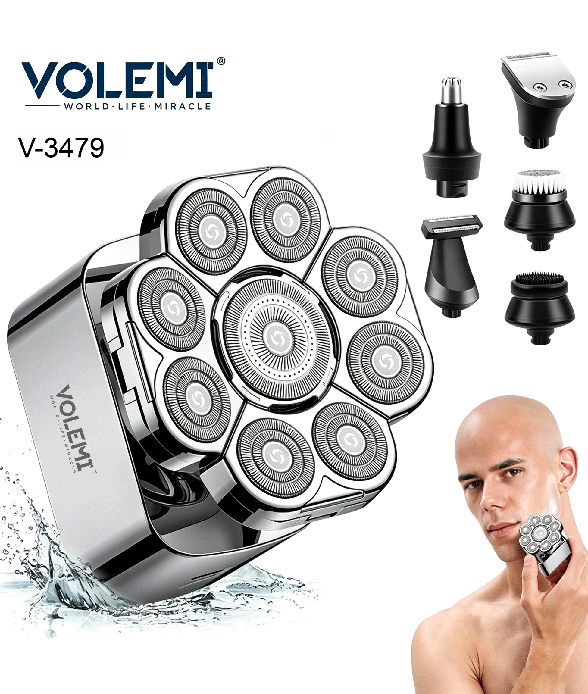 VOLEMI Men's Shaver Rotary Head Wet & Dry USB Rechargeable v-5028