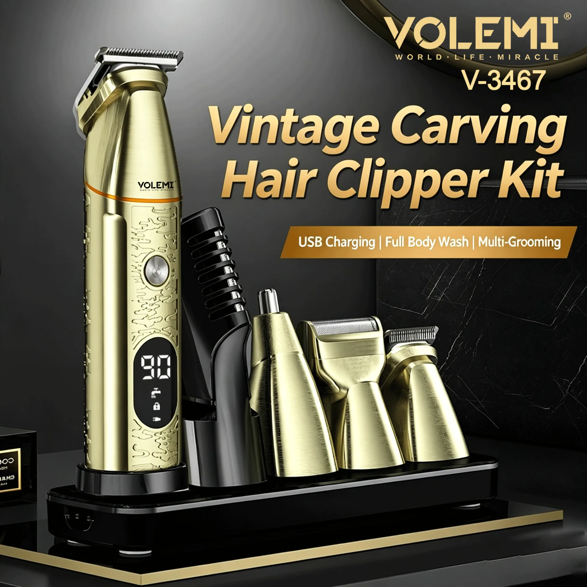 VOLEMI Professional Cordless Hair Clipper Rechargeable v-5035