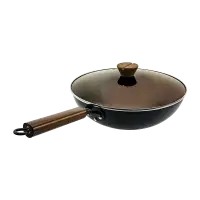 希思洁茶色盖古铁炒锅32cm