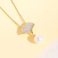 Necklace women's light luxury niche copper micro-inlaid ginkgo leaf pendant fashion versatile non-fading pearl clavicle chain sp